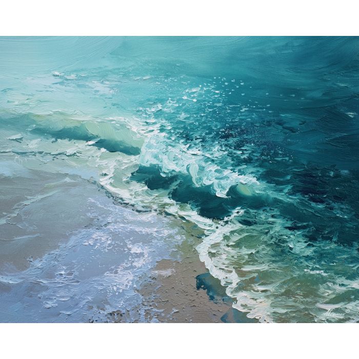 tide, deep, blue, current, moon, pearl, drift, sea, quiet, glow, palette knife, oil painting, impasto, texture, layered paint, expressive surface, color depth, atmospheric, visual mood, art