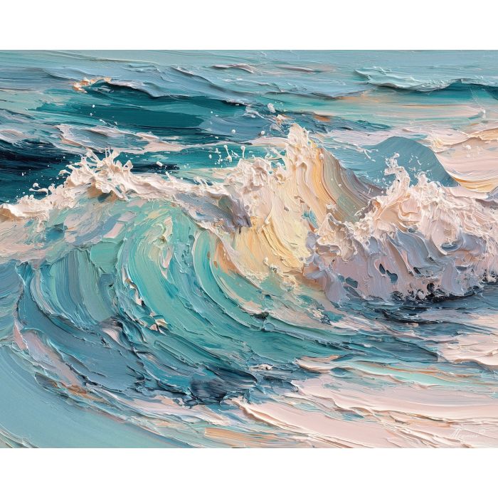 soft, clear, slow, drift, glow, wave, quiet, light, fluid, tender, palette knife, oil painting, impasto, texture, layered paint, expressive surface, color depth, atmospheric, visual mood, art