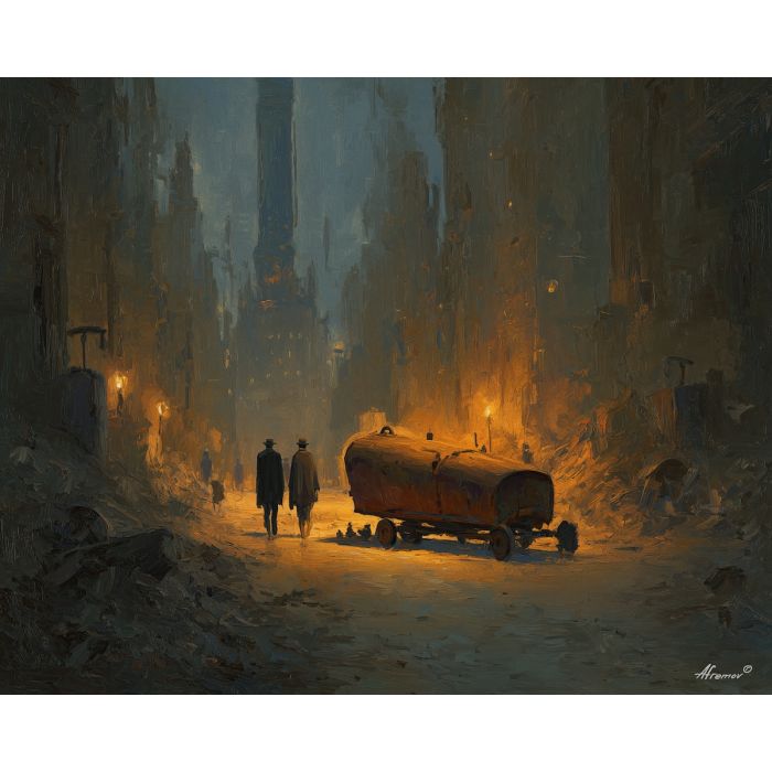 gear, brass, steam, iron, clock, fog, valve, copper, shadow, smoke, palette knife, oil painting, impasto, texture, layered paint, expressive surface, color depth, atmospheric, visual mood, art