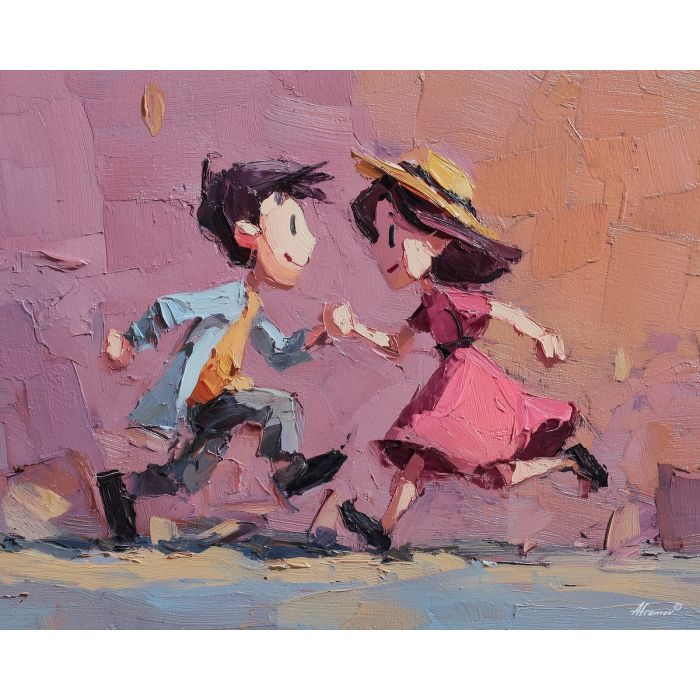 bright, playful, odd, happy, simple, bold, fun, quick, color, cheer, palette knife, oil painting, impasto, texture, layered paint, expressive surface, color depth, atmospheric, visual mood, art