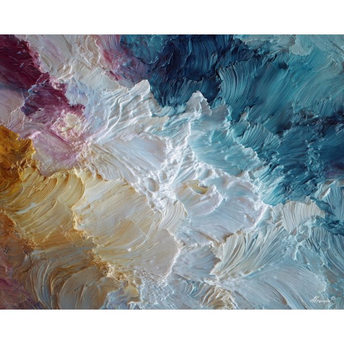 soft, clear, slow, drift, glow, wave, quiet, light, fluid, tender, palette knife, oil painting, impasto, texture, layered paint, expressive surface, color depth, atmospheric, visual mood, art