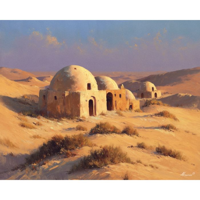 desert village, sandy landscape, oil painting, cultural scene, warm tones, painterly texture, everyday egypt, detailed oil
