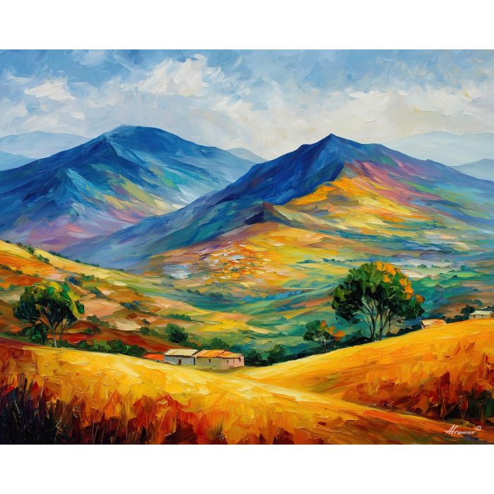 peru autumn hills,seasonal landscape,oil painting,afremov style