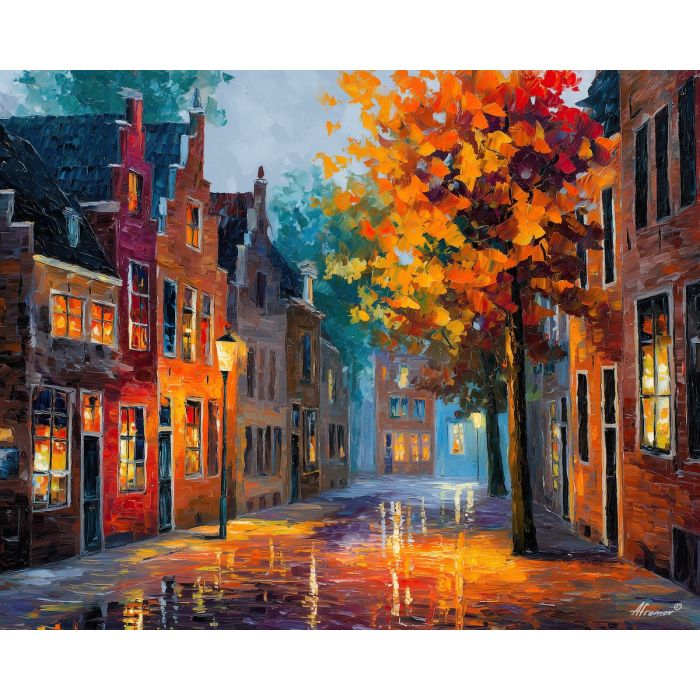 dutch village,brick houses,oil painting,afremov style