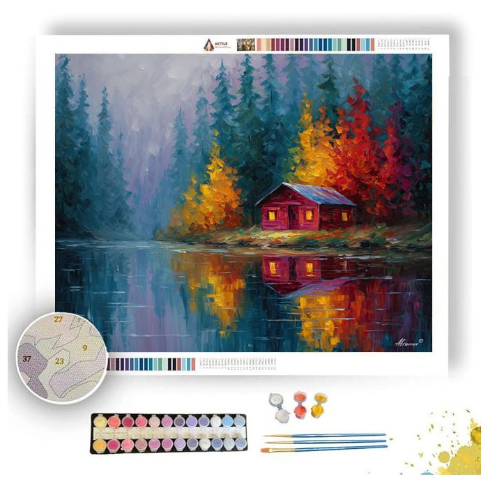 RED LAKESIDE CABIN - Paint by Numbers Full Kit