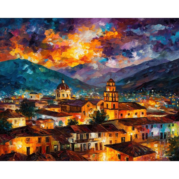 san miguel de allende, colonial town, oil painting, colorful streets, afremov style