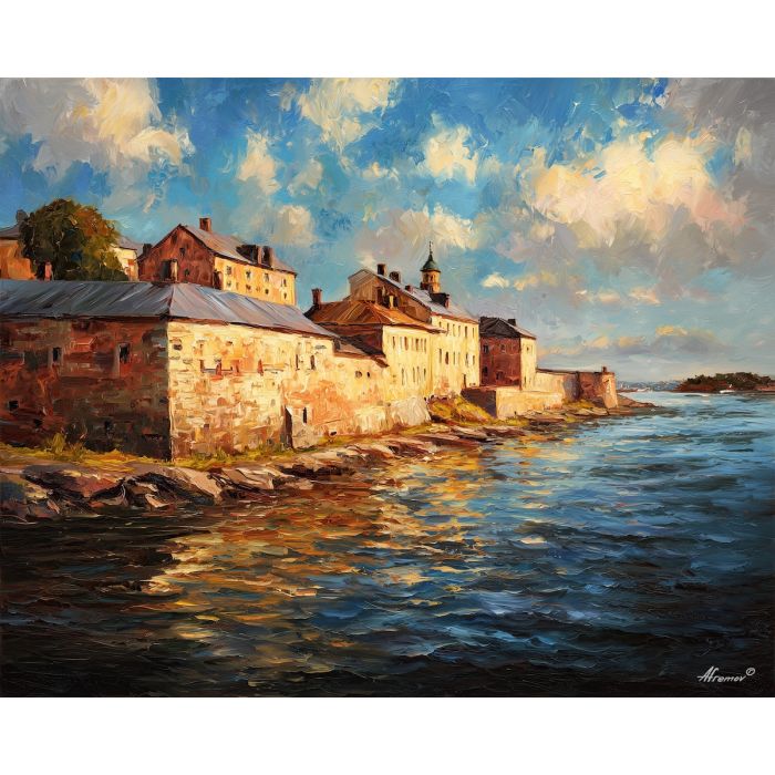 suomenlinna fortress,finland coast,oil painting,afremov style