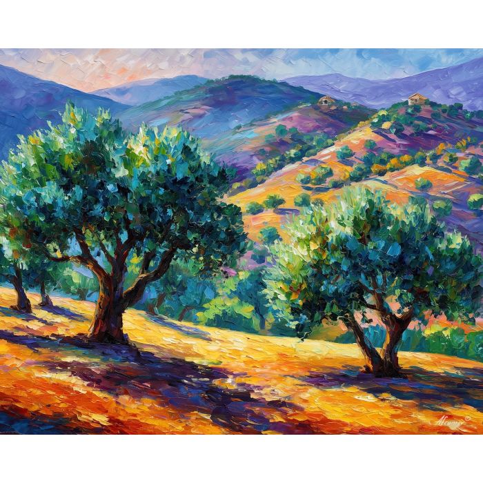 provence olive trees,france landscape,oil painting,afremov style