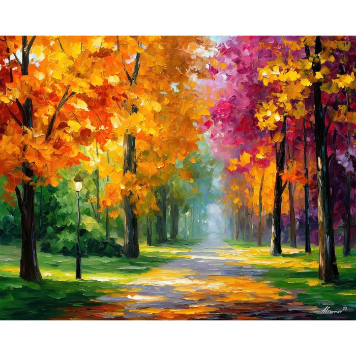 france autumn,pathway,oil painting,afremov style
