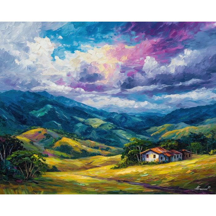 costa rica highlands,upland landscape,oil painting,afremov style