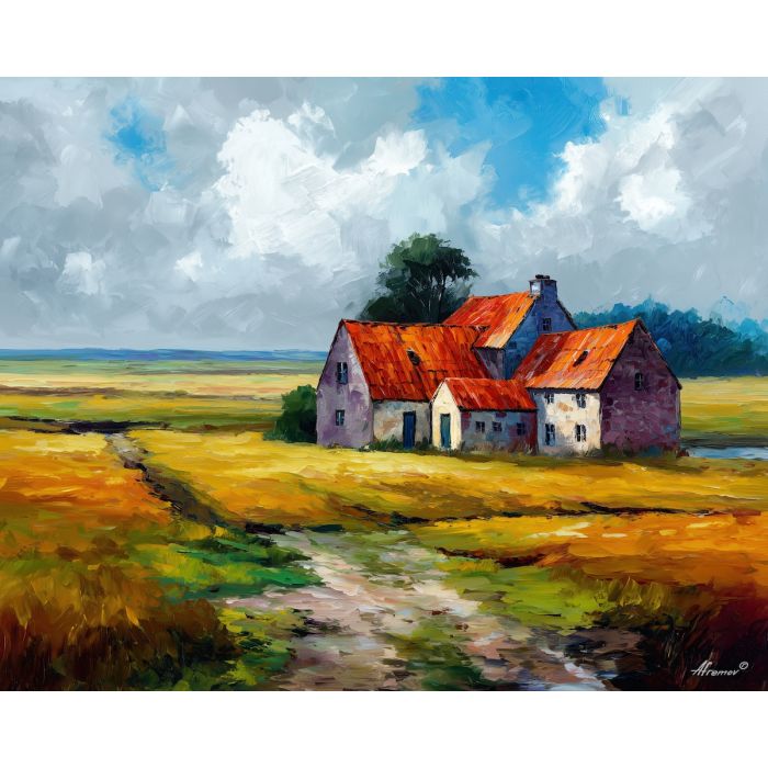 danish farmhouse,rural denmark,oil painting,afremov style