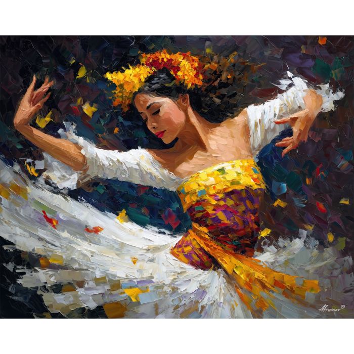 balinese dance,cultural performance,oil painting,afremov style