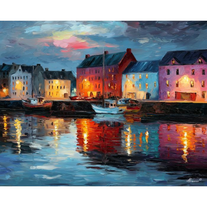 galway harbor,ireland coast,oil painting,afremov style