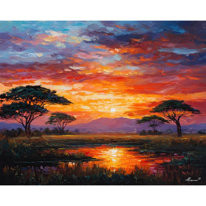 south africa sunset,savannah sky,oil painting,afremov style