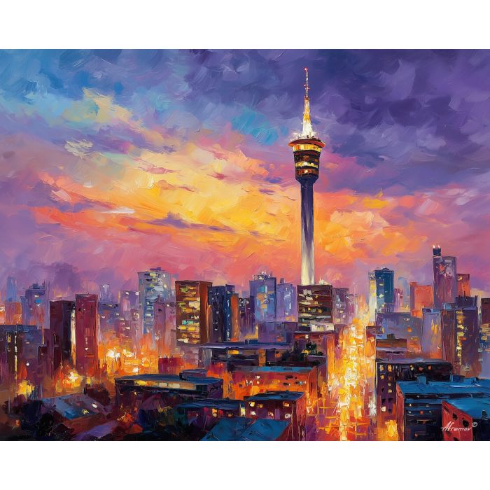 johannesburg skyline,south africa city,oil painting,afremov style