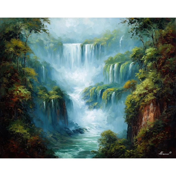 iguazu falls,waterfall landscape,oil painting,afremov style