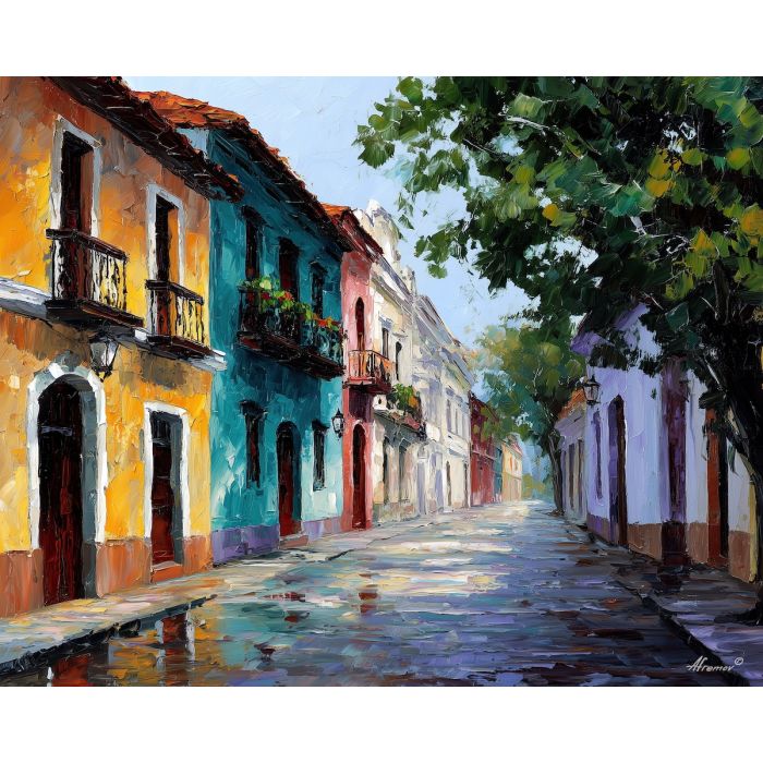 salta city,colonial architecture,oil painting,afremov style