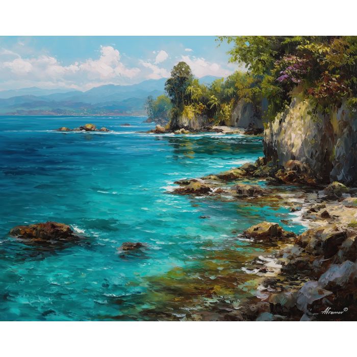 costa rica cliffs,coastal landscape,oil painting,afremov style