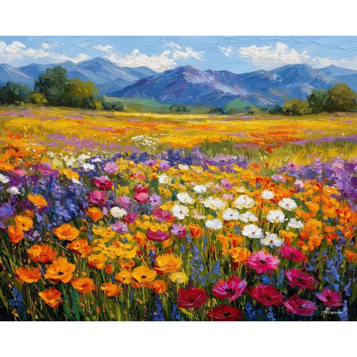 namaqualand flowers,south africa landscape,oil painting,afremov style