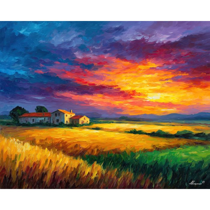 portugal sunset fields,countryside,oil painting,afremov style