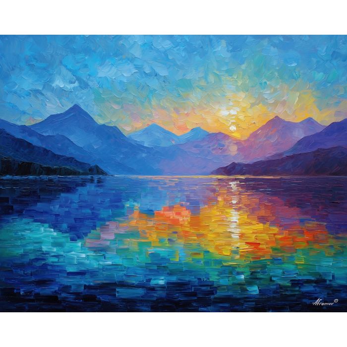 turkey lake,reflection landscape,oil painting,afremov style