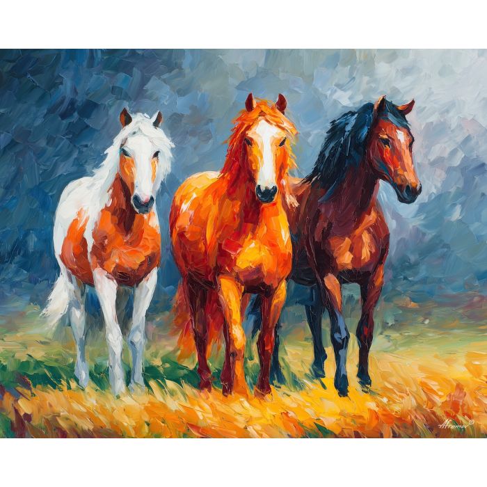 icelandic horses,iceland culture,oil painting,afremov style