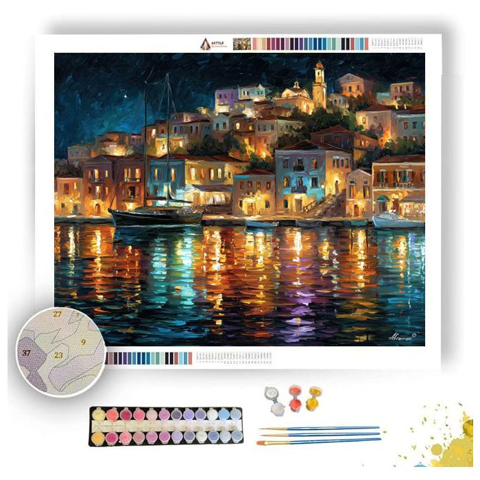 GREEK HARBOR NIGHT - Paint by Numbers Full Kit