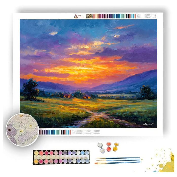 COSTA RICAN SUNSET FIELDS - Paint by Numbers Full Kit