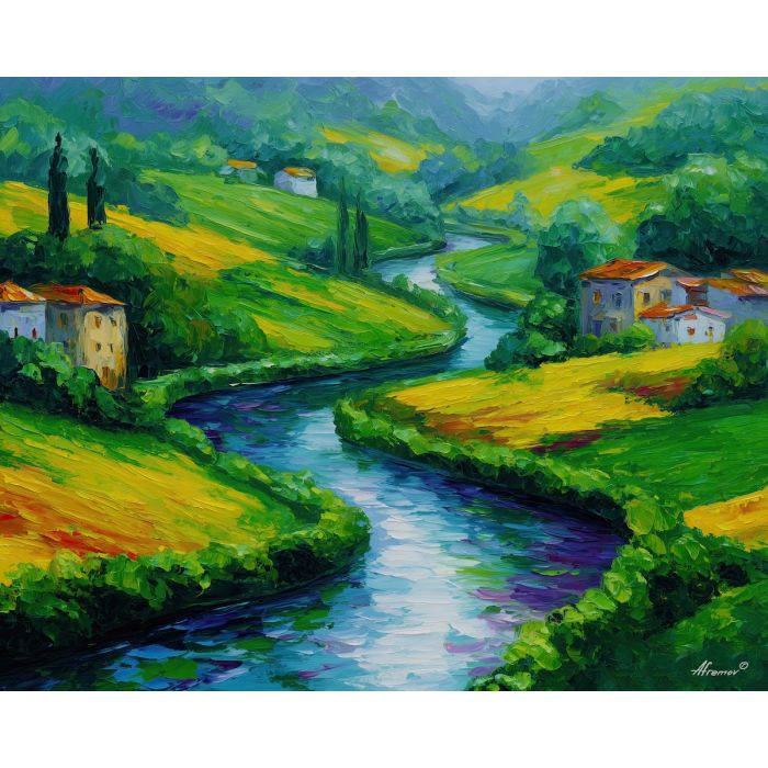 portugal river,countryside landscape,oil painting,afremov style