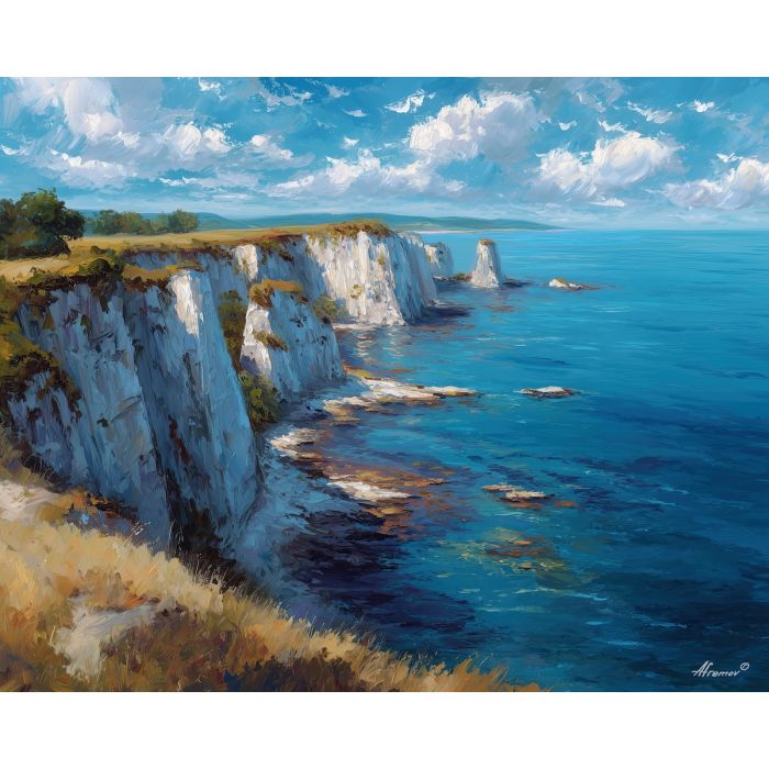 denmark chalk cliffs,coastal landscape,oil painting,afremov style