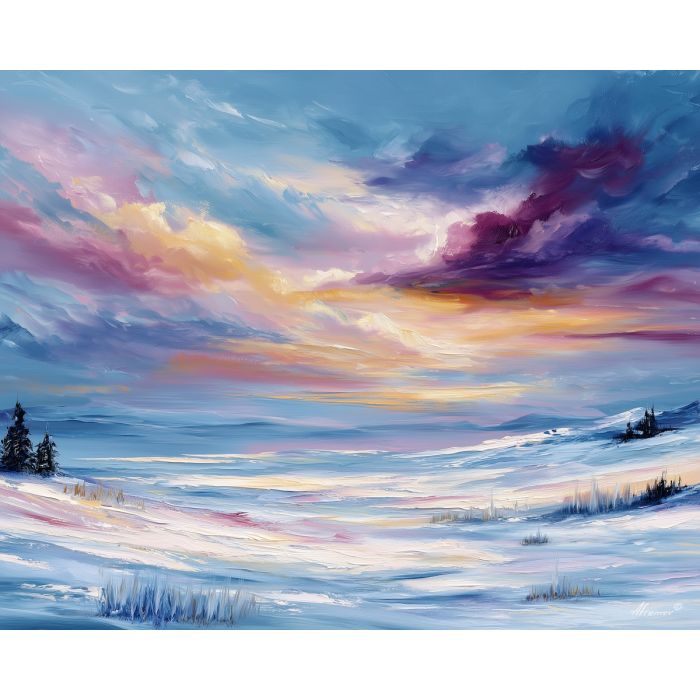 lapland snow,finland winter,oil painting,afremov style