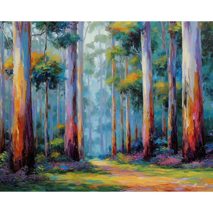 eucalyptus forest,australia trees,oil painting,afremov style