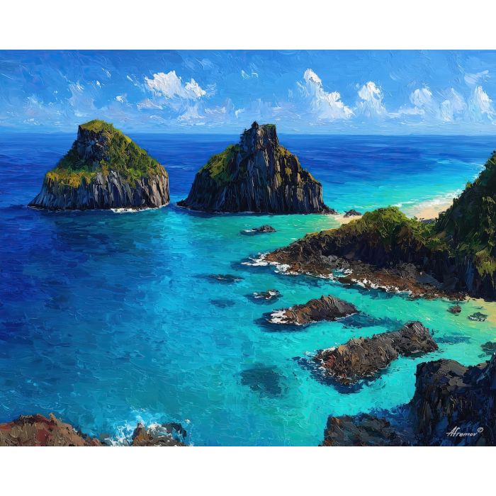 fernando de noronha,island brazil,oil painting,afremov style