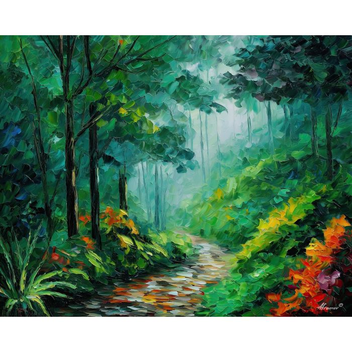 brazil jungle,pathway,oil painting,afremov style