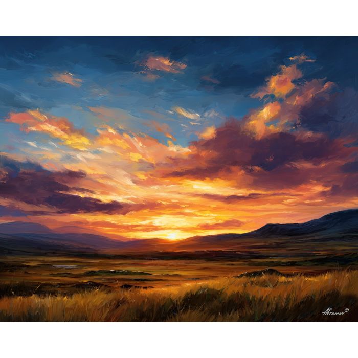 iceland sunset,open plains,oil painting,afremov style