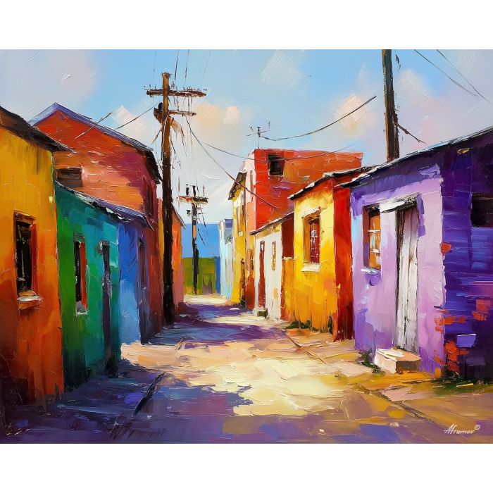 soweto street,south africa culture,oil painting,afremov style