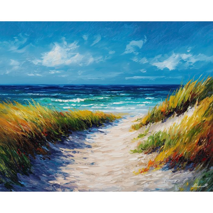 denmark beach path,coastal scene,oil painting,afremov style