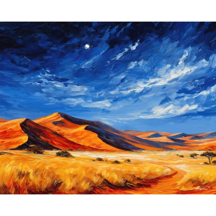 kalahari desert,red dunes,oil painting,afremov style