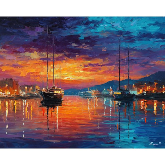 bodrum harbor,mediterranean turkey,oil painting,afremov style