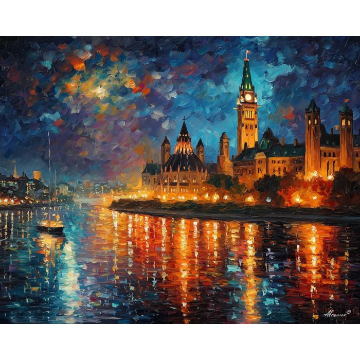 ottawa parliament,canada capital,oil painting,afremov style