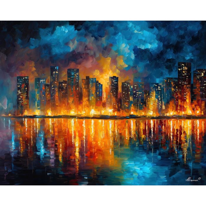 floating city, glowing lights, oil painting, fantasy cityscape, magical world, colorful sky, painterly texture, dreamy atmosphere, imaginary architecture, soft glow