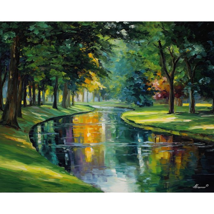 odense river,denmark city park,oil painting,afremov style