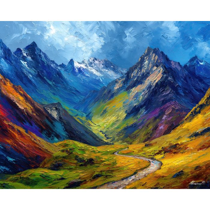 andes mountain pass,peru highlands,oil painting,afremov style