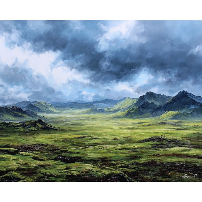 iceland highlands,volcanic plains,oil painting,afremov style