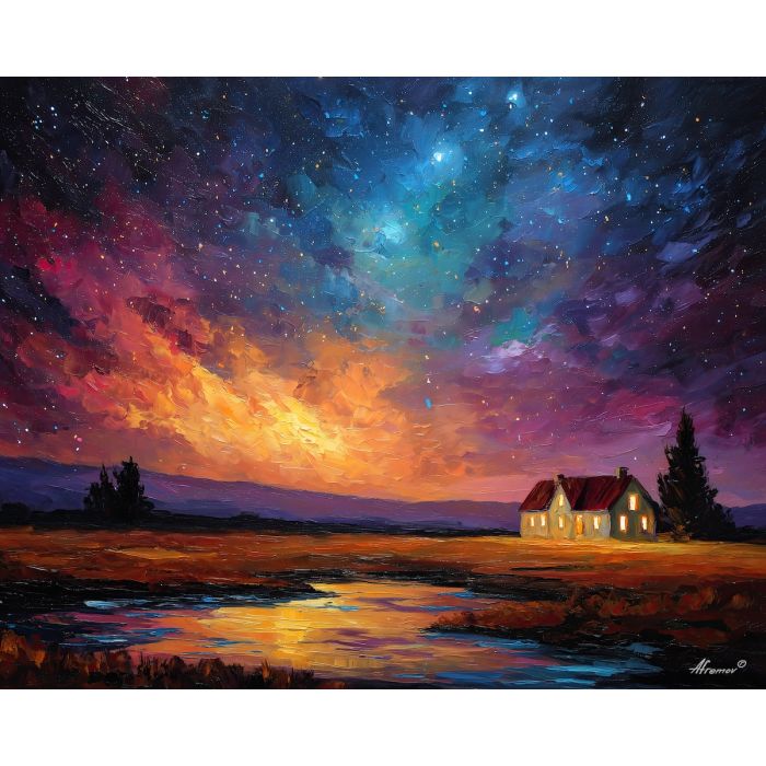 argentina night sky,stars landscape,oil painting,afremov style