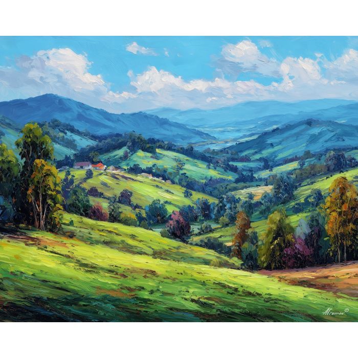australian highlands,valley landscape,oil painting,afremov style
