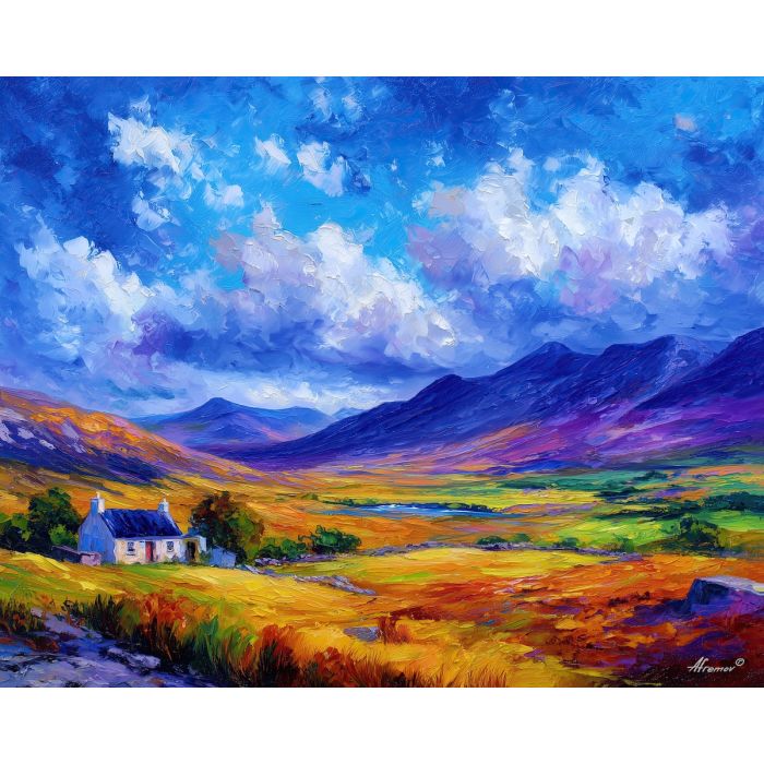 irish highlands,upland landscape,oil painting,afremov style