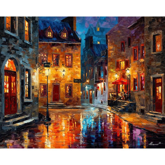 quebec city,old town,oil painting,afremov style