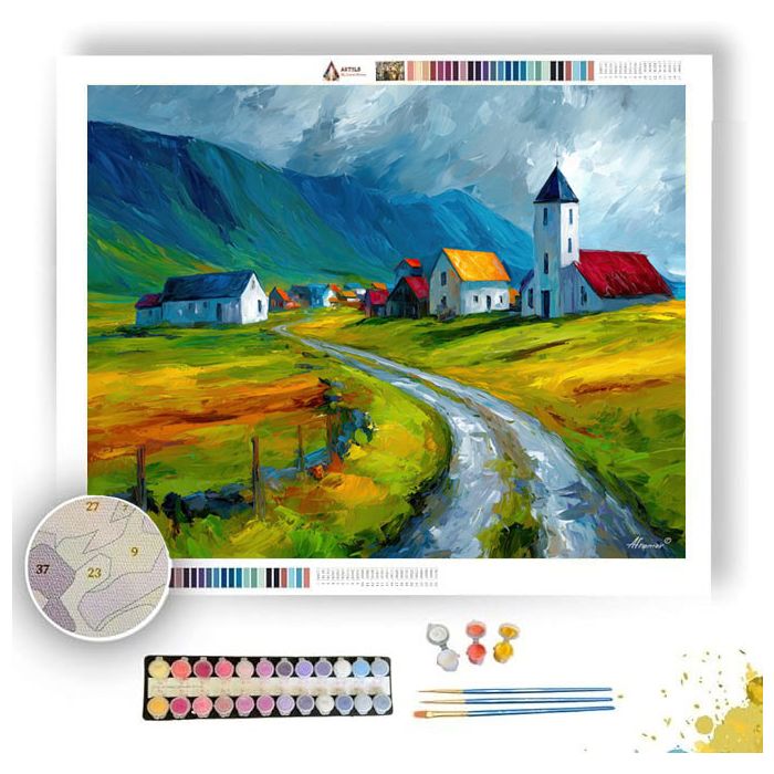 ICELANDIC VILLAGE ROAD - Paint by Numbers Full Kit