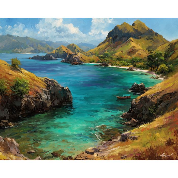 komodo island,indonesia coast,oil painting,afremov style